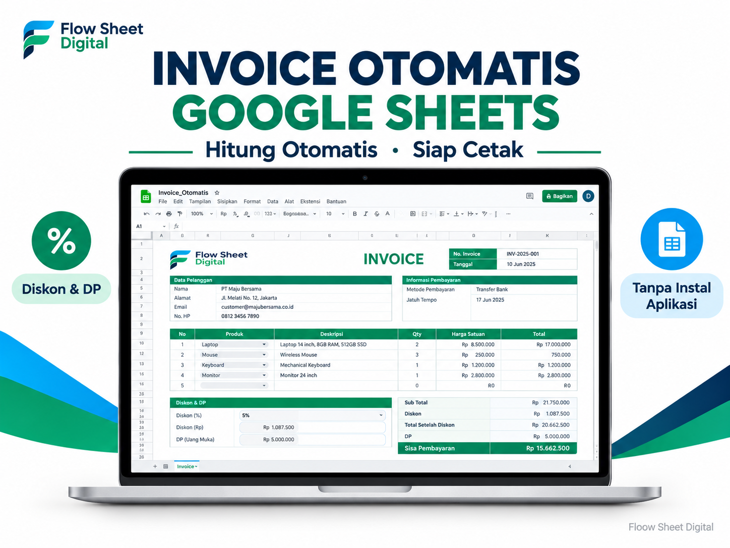 Template Invoice Otomatis Google Sheets | Invoice Generator, Diskon & DP Otomatis