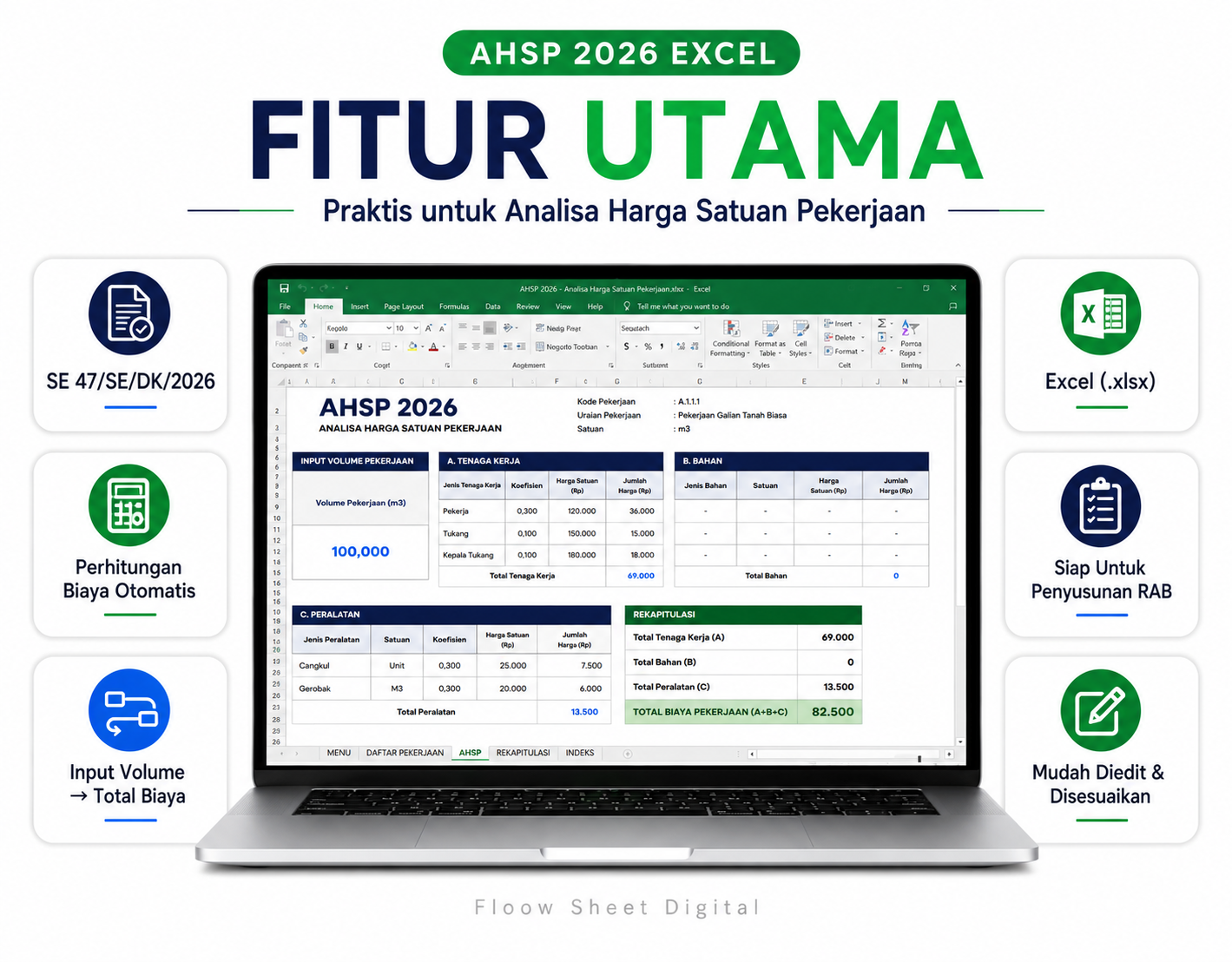 AHSP 2026 Excel Otomatis Sesuai SE 47/SE/DK/2026 | Analisa Harga Satuan Pekerjaan Siap Pakai untuk RAB