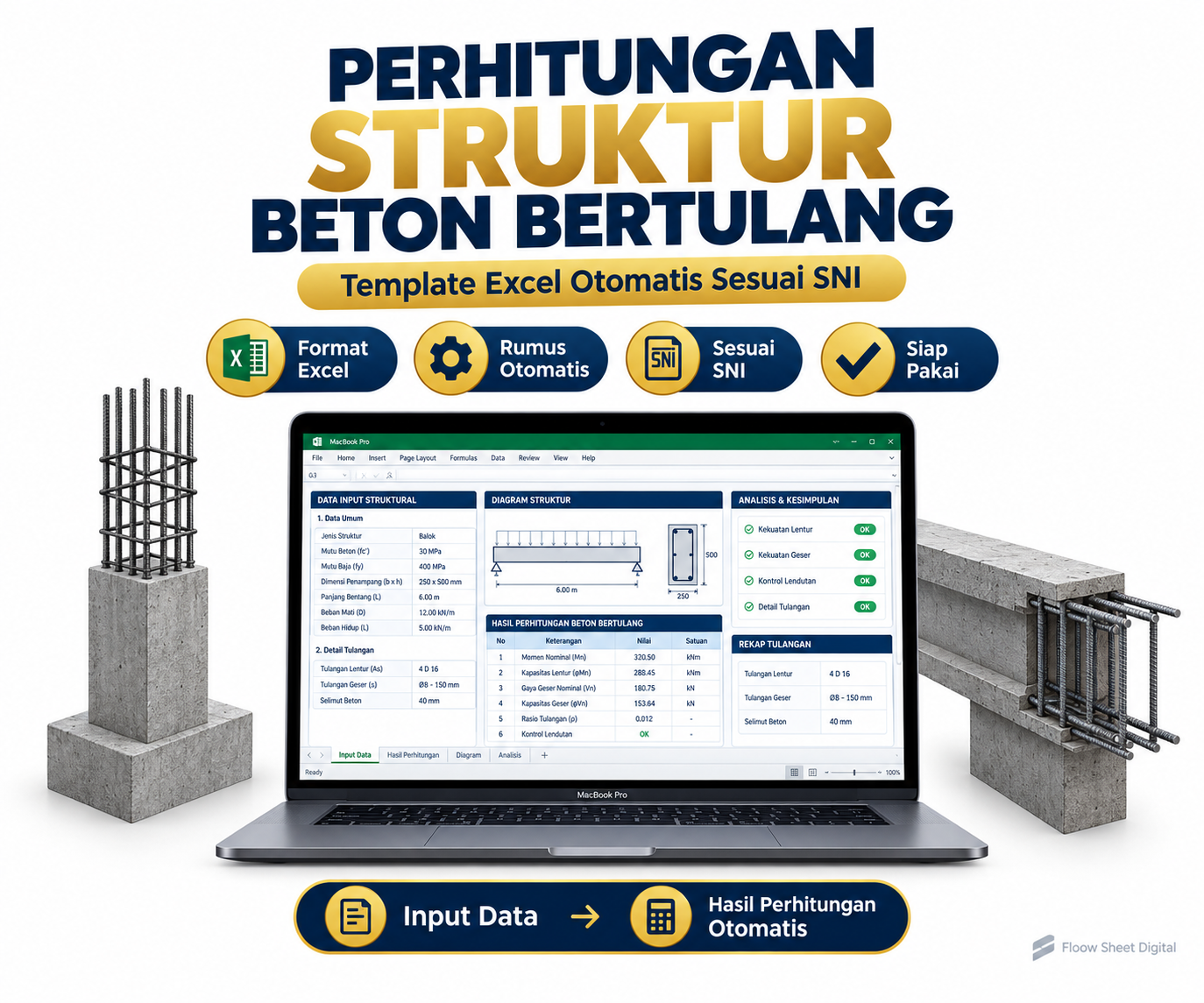 Template Excel Perhitungan Struktur Beton Bertulang Gedung | Sesuai SNI | Analisis Struktur Otomatis Siap Pakai
