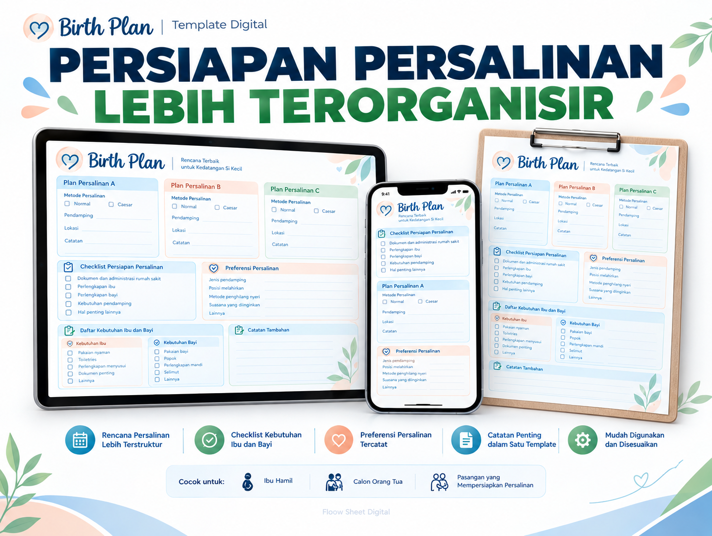 Birth Plan Template Digital | Perencanaan Persalinan, Checklist Ibu & Bayi, Plan A B C