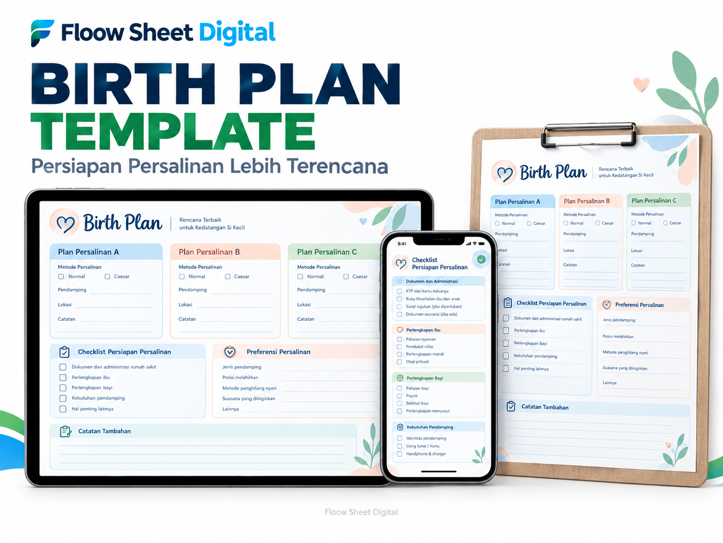 Birth Plan Template Digital | Perencanaan Persalinan, Checklist Ibu & Bayi, Plan A B C