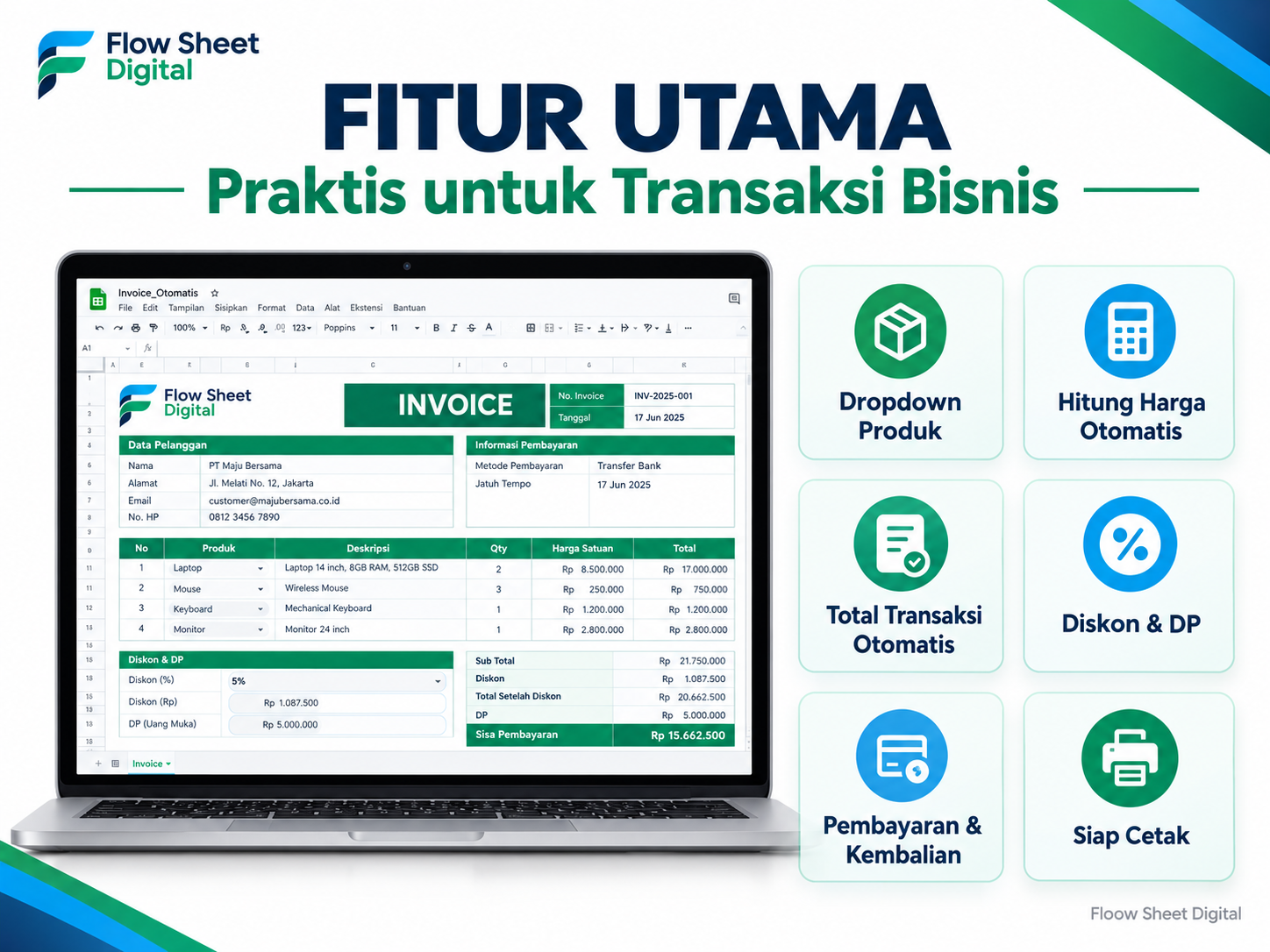 Template Invoice Otomatis Google Sheets | Invoice Generator, Diskon & DP Otomatis