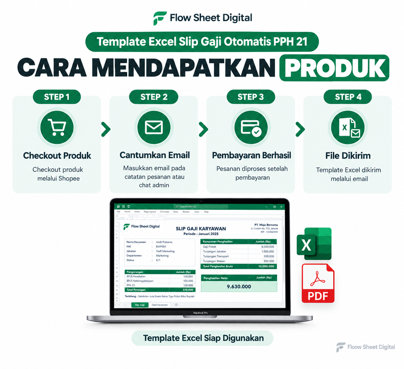 Template Excel Slip Gaji Otomatis PPH 21 | Payroll Karyawan, Hitung Gaji & Export PDF Siap Pakai