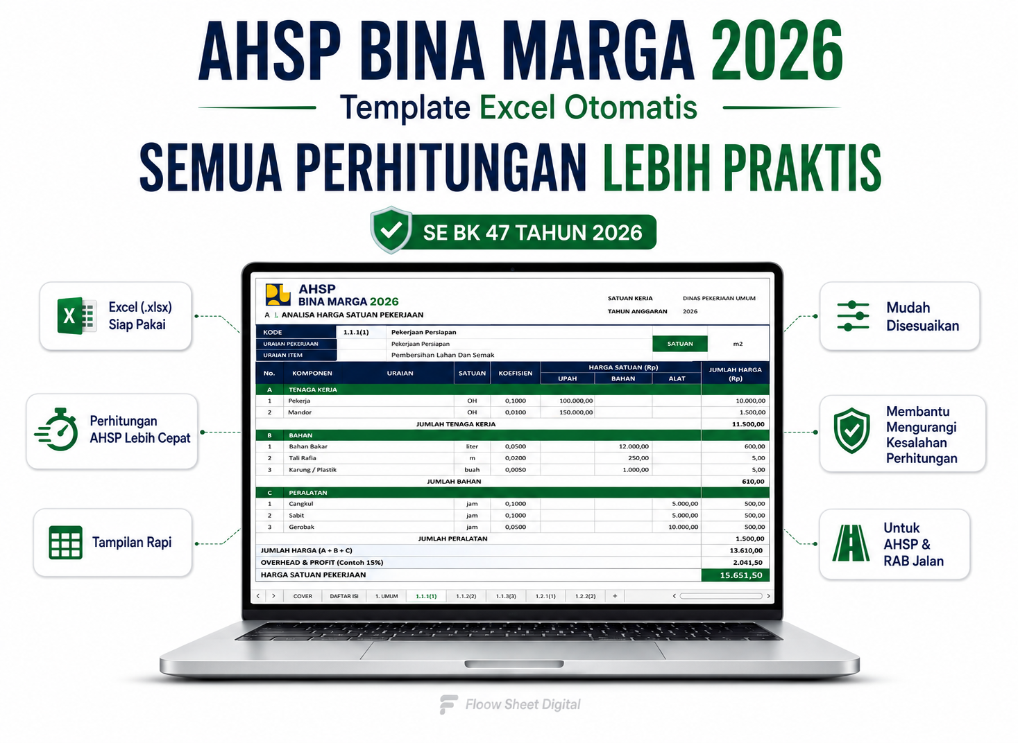 Template Excel AHSP Bina Marga 2026 | Analisa Harga Satuan Pekerjaan Jalan & Infrastruktur Sesuai SE BK 47 Tahun 2026