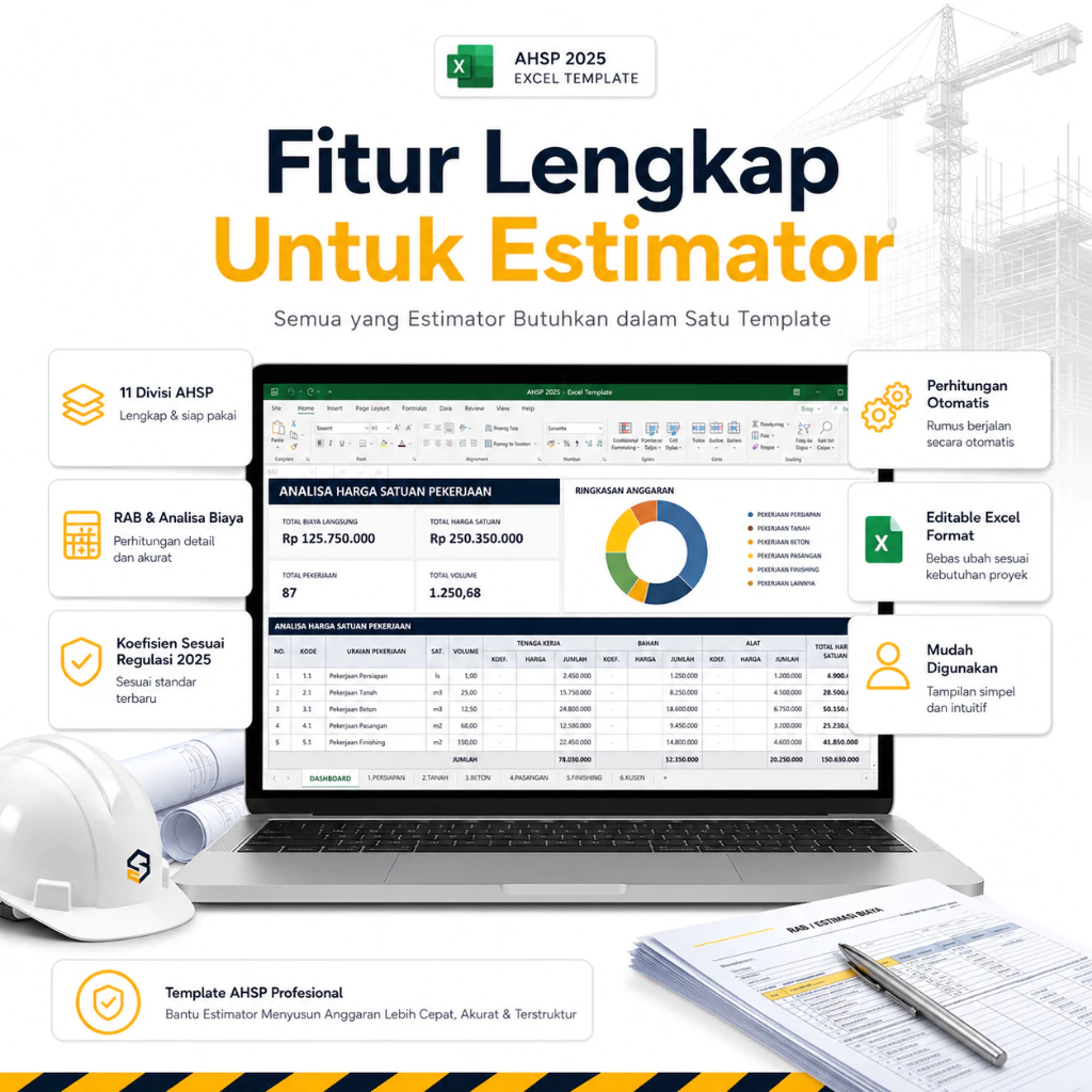 Template Excel AHSP 2025 & RAB Konstruksi Otomatis - Analisa Harga Satuan Pekerjaan Lengkap | Cocok untuk Estimator Kontraktor