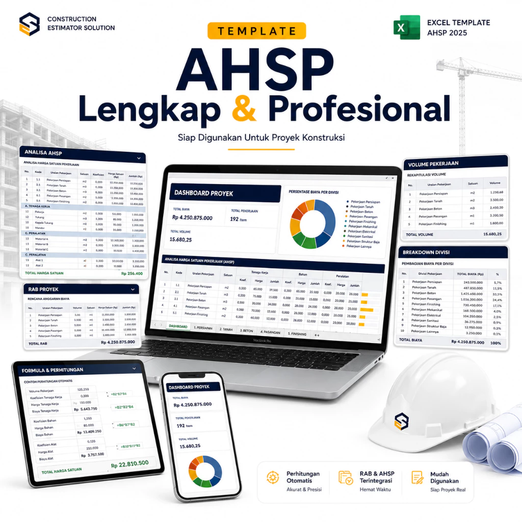 Template Excel AHSP 2025 & RAB Konstruksi Otomatis - Analisa Harga Satuan Pekerjaan Lengkap | Cocok untuk Estimator Kontraktor