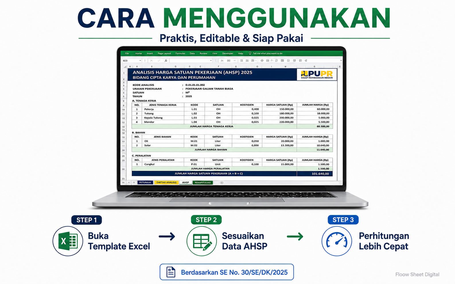 Template Excel AHSP 2025 Cipta Karya & Perumahan | Analisis Harga Satuan Pekerjaan SE 30/SE/DK/2025