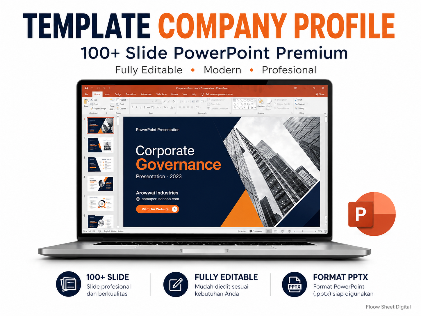 Template Company Profile PowerPoint Premium 100+ Slide | PPTX Editable untuk Presentasi Bisnis Profesional