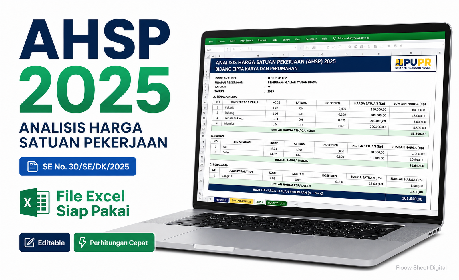 Template Excel AHSP 2025 Cipta Karya & Perumahan | Analisis Harga Satuan Pekerjaan SE 30/SE/DK/2025