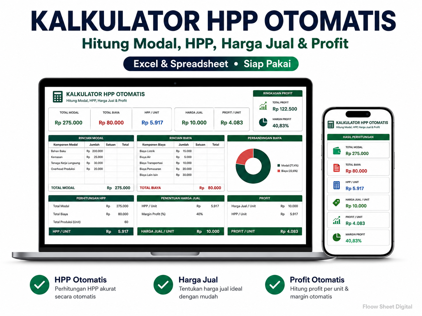 Template Excel Kalkulator HPP Otomatis | Hitung Modal, Harga Jual & Profit