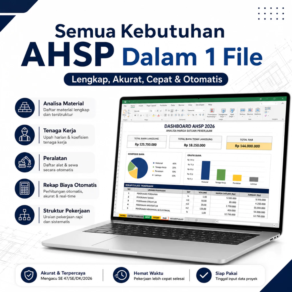 Template AHSP 2026 Excel Otomatis - Analisa Harga Satuan Pekerjaan & Penyusunan RAB | Mengacu SE 47/SE/DK/2026