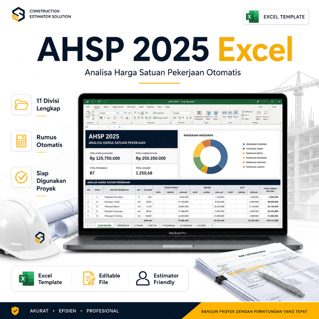 Template Excel AHSP 2025 & RAB Konstruksi Otomatis - Analisa Harga Satuan Pekerjaan Lengkap | Cocok untuk Estimator Kontraktor