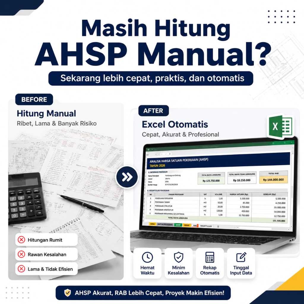 Template AHSP 2026 Excel Otomatis - Analisa Harga Satuan Pekerjaan & Penyusunan RAB | Mengacu SE 47/SE/DK/2026
