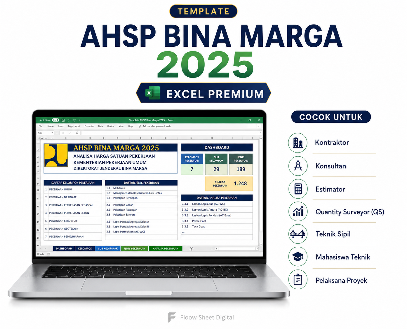 Template AHSP Bina Marga 2025 Excel Premium | Analisa Harga Satuan Pekerjaan, Estimasi Biaya & RAB Otomatis