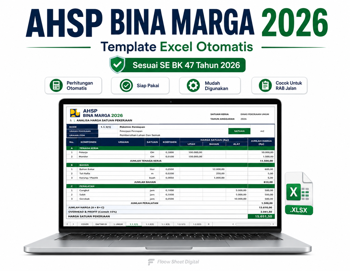 Template Excel AHSP Bina Marga 2026 | Analisa Harga Satuan Pekerjaan Jalan & Infrastruktur Sesuai SE BK 47 Tahun 2026