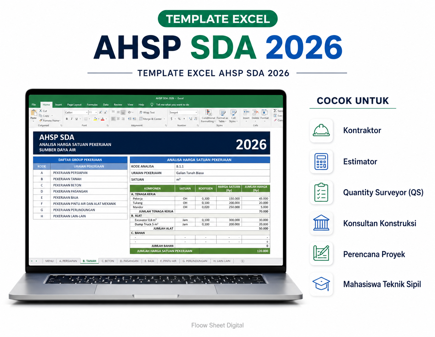 Template Excel AHSP SDA 2026 | Analisa Harga Satuan Pekerjaan Sumber Daya Air Sesuai SE Dirjen Bina Konstruksi No. 47/SE/DK/2026