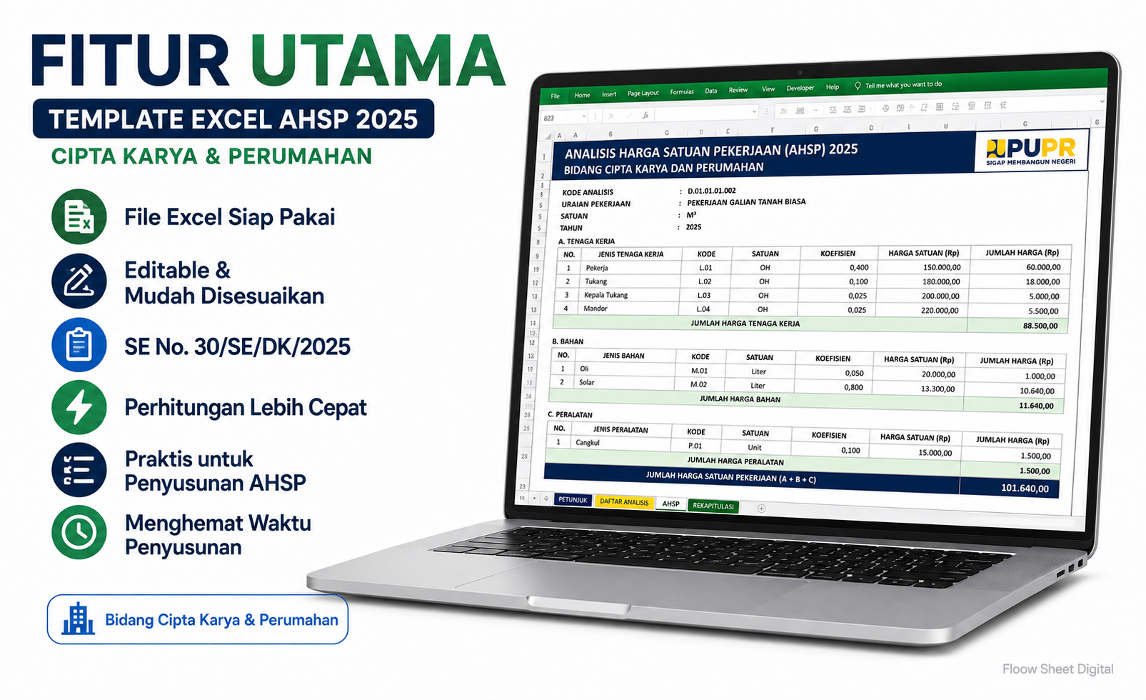 Template Excel AHSP 2025 Cipta Karya & Perumahan | Analisis Harga Satuan Pekerjaan SE 30/SE/DK/2025