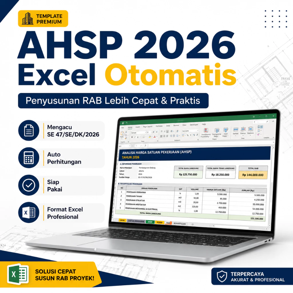 Template AHSP 2026 Excel Otomatis - Analisa Harga Satuan Pekerjaan & Penyusunan RAB | Mengacu SE 47/SE/DK/2026