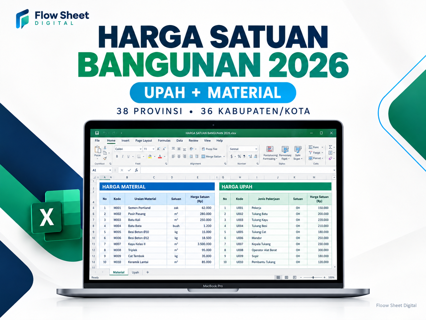 Database Harga Satuan Bangunan 2026 Excel | Harga Upah & Material 38 Provinsi