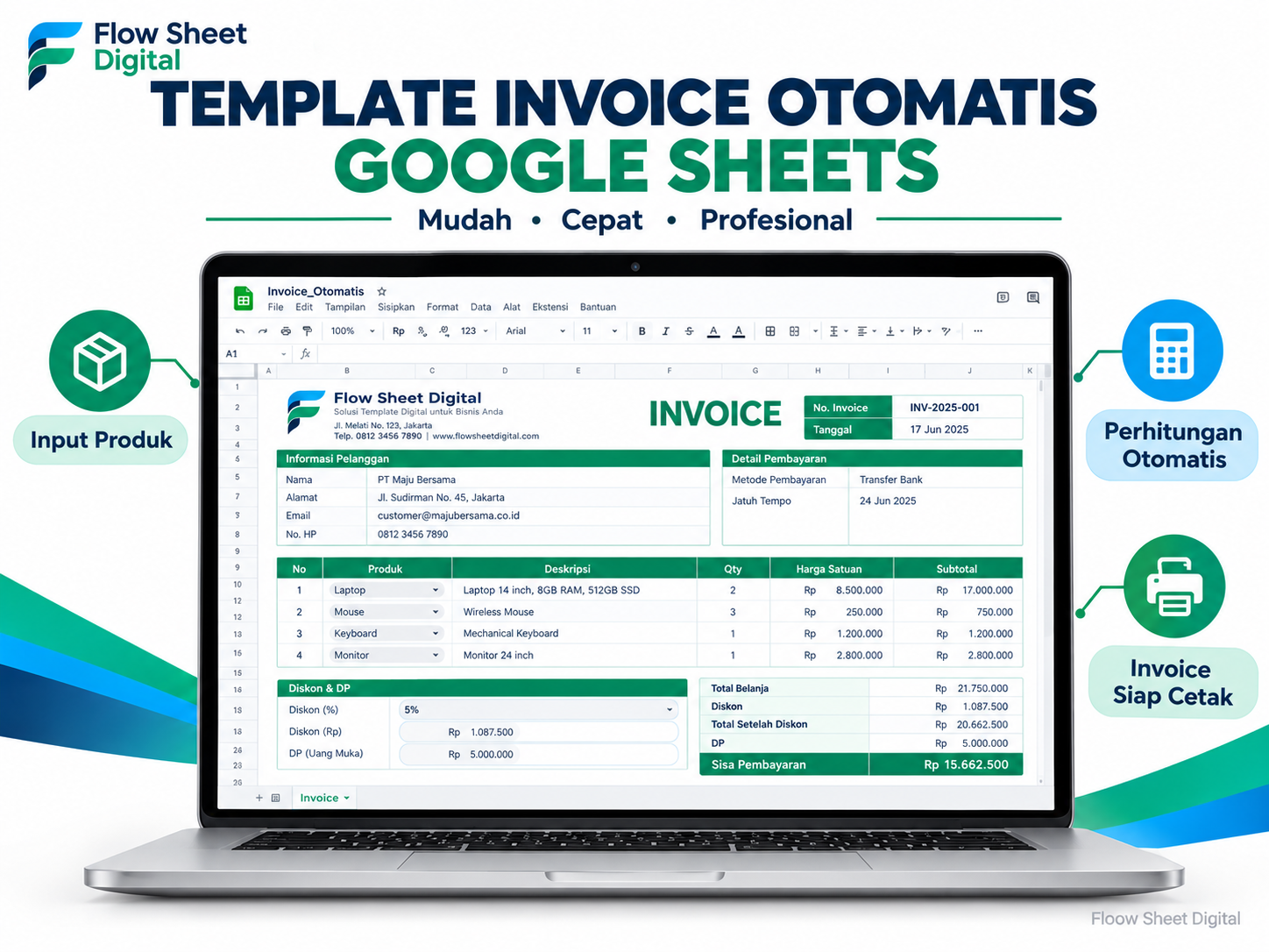 Template Invoice Otomatis Google Sheets | Invoice Generator, Diskon & DP Otomatis
