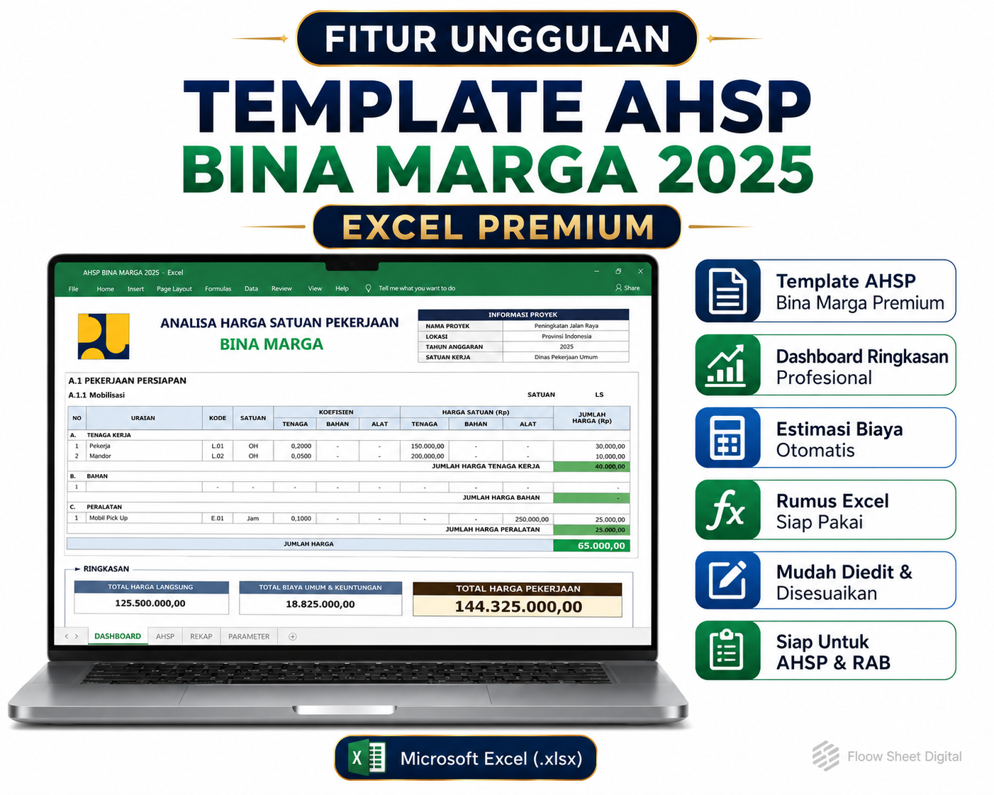 Template AHSP Bina Marga 2025 Excel Premium | Analisa Harga Satuan Pekerjaan, Estimasi Biaya & RAB Otomatis