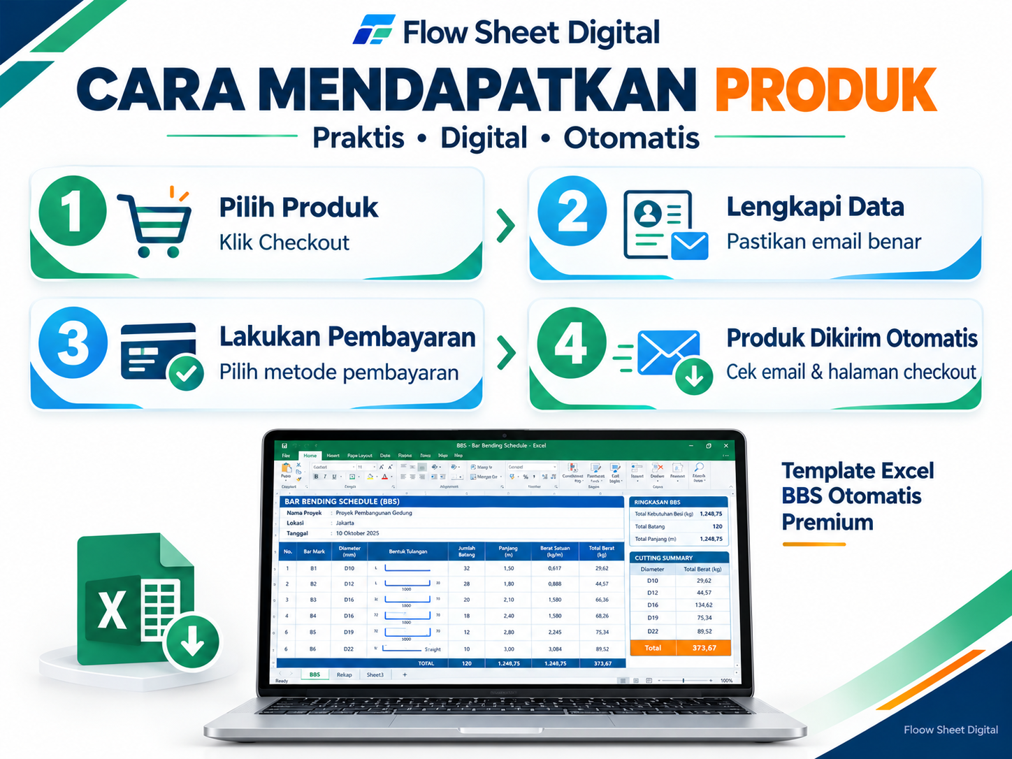 Template Excel BBS Otomatis Premium | Bar Bending Schedule, Berat Tulangan & Optimasi Cutting Besi