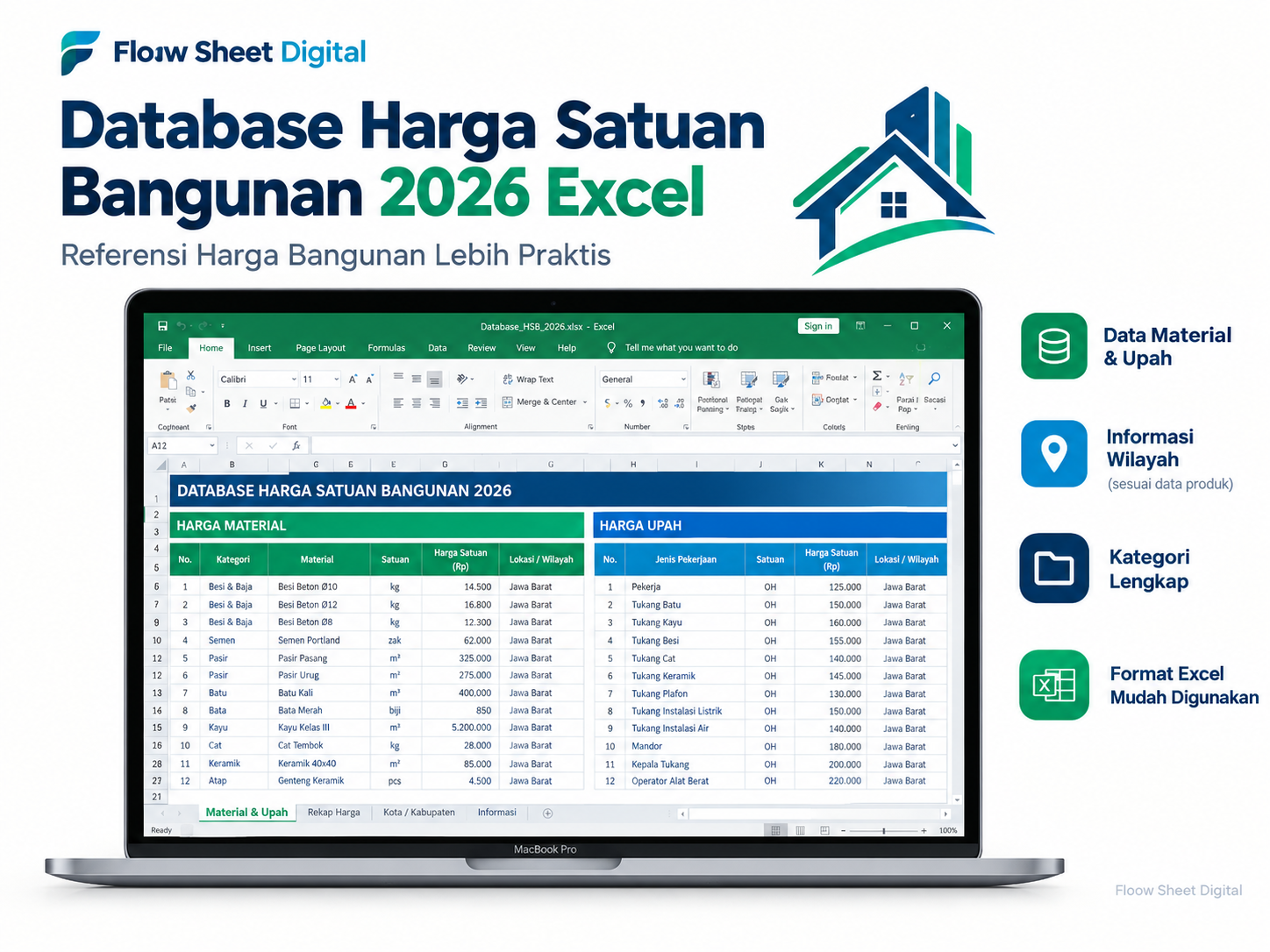 Database Harga Satuan Bangunan 2026 Excel | Harga Upah & Material 38 Provinsi